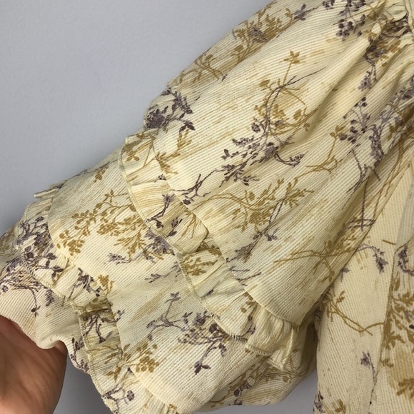 Moon River Bubble Top Cropped Bohemian Ruffle Oversized Puff Sleeve Lined Blouse - Picture 7 of 16